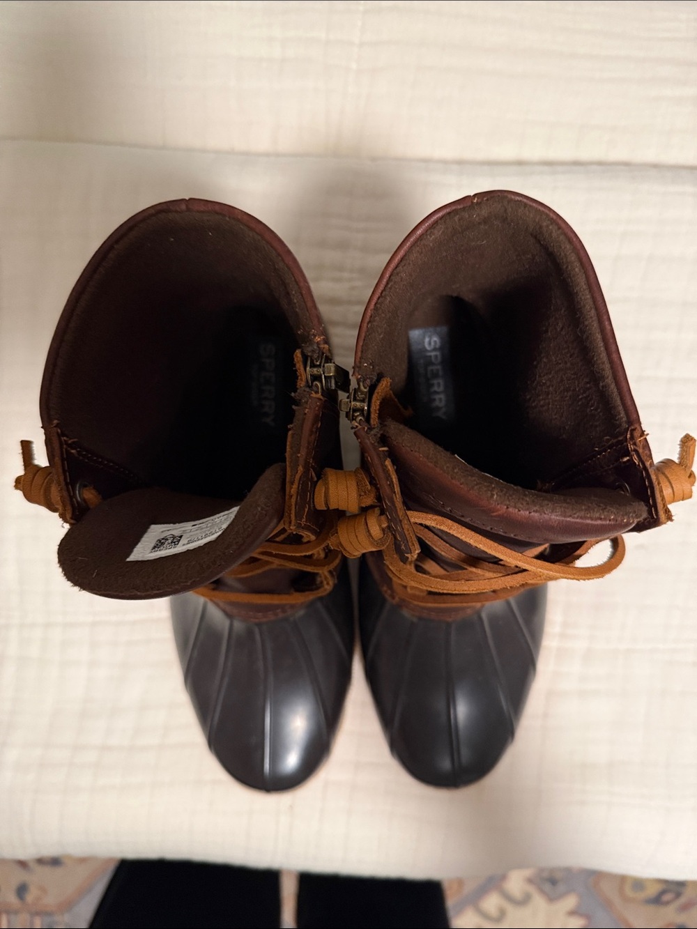 Sperry Brown Leather and Dark Brown Rubber Duck Boots with Tan Laces - Picture 7 of 7